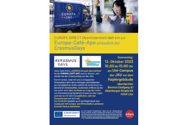 Flyer Europa-Café-Ape anlässlich der ErasmusDays an der JKU in Linz
