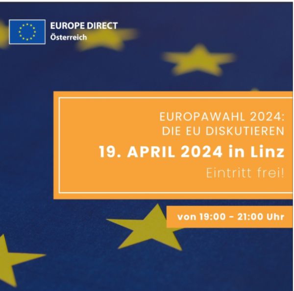 Sujet "Einladung zur Europwahl Diskussion am 19. April 2024 in Linz"