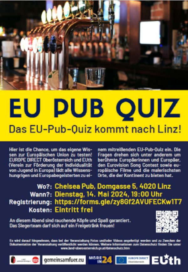 Einladung zum EU-Pub-Quiz in Linz am Dienstag, 14. Mai 2024 - Beginn: 19 Uhr