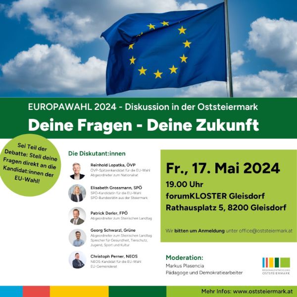 Einaldung zur EU-Wahldiskussion in Gleisdorf