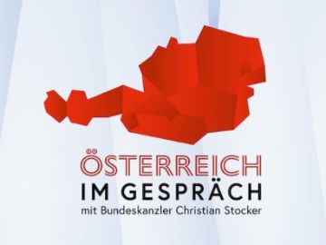 Österreichkarte mit Schriftzug Österreich im Gespräch mit Bundeskanzler Christian Stocker