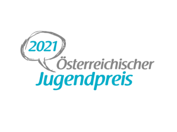 Logo besteht aus dem zweizeiligen Schriftzug Österreichischer Jugendpreis und einer davon links platzierten Sprechblase mit Jahreszahl 2021