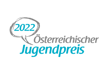 Logo besteht aus dem zweizeiligen Schriftzug Österreichischer Jugendpreis und einer davon links platzierten Sprechblase mit Jahreszahl 2022